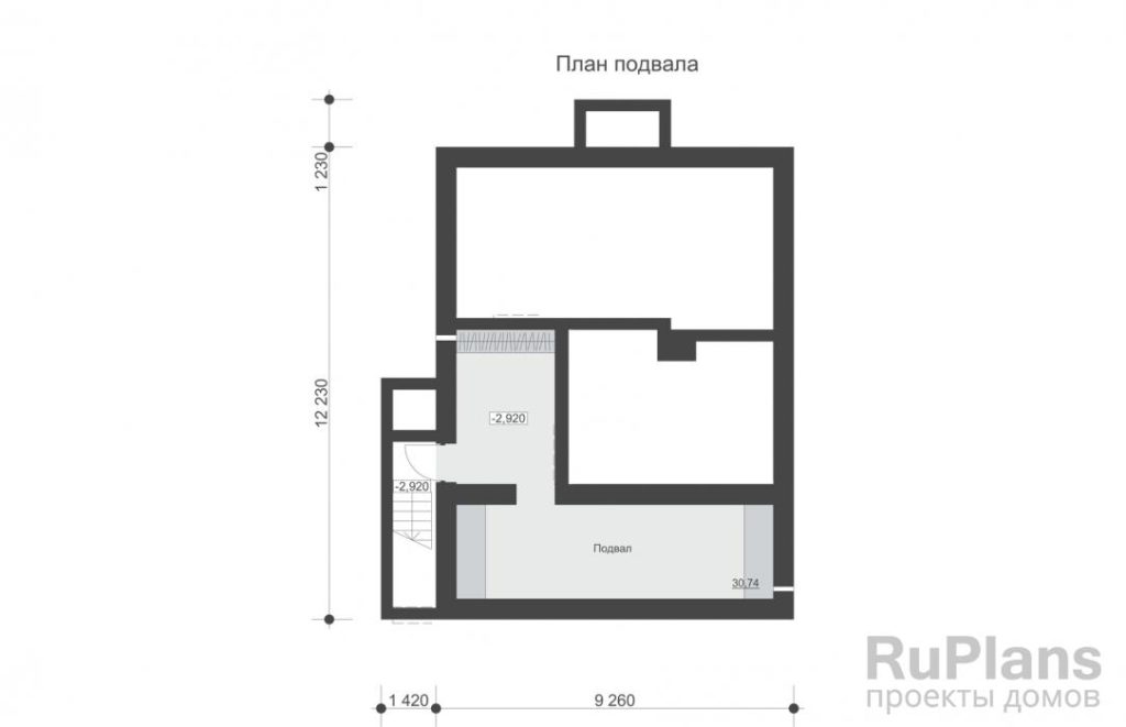 Планировка Одноэтажный дом с подвалом, террасой и двумя спальнями Rg6434