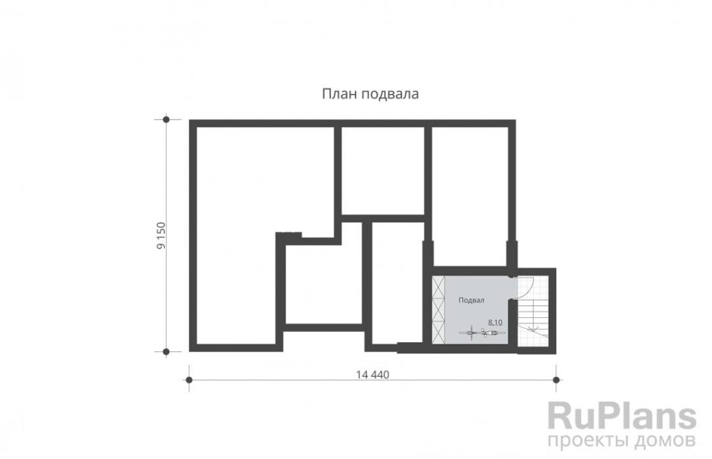 Планировка Одноэтажный дом с подвалом, террасой и тремя спальнями Rg3814