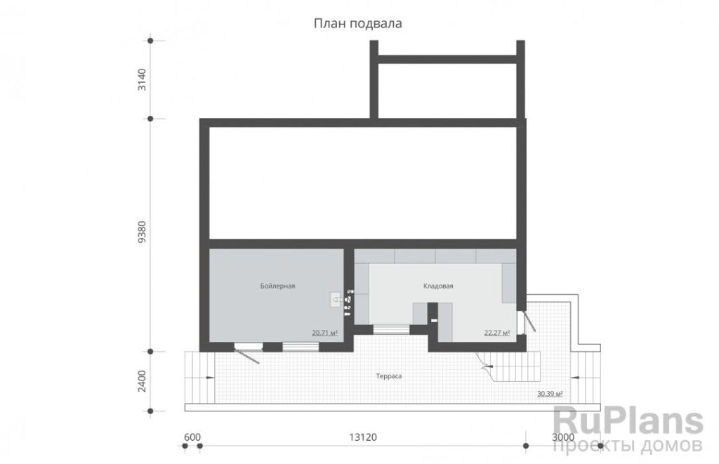 Планировка Одноэтажный дом с подвалом и террасами Rg5268