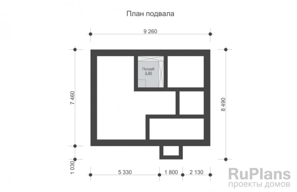 Планировка Одноэтажный дом с мансардой, погребом и отделкой кирпичом Rg6208