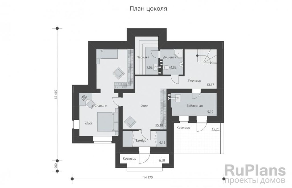 Планировка Дом с цоколем и террасой Rg5122