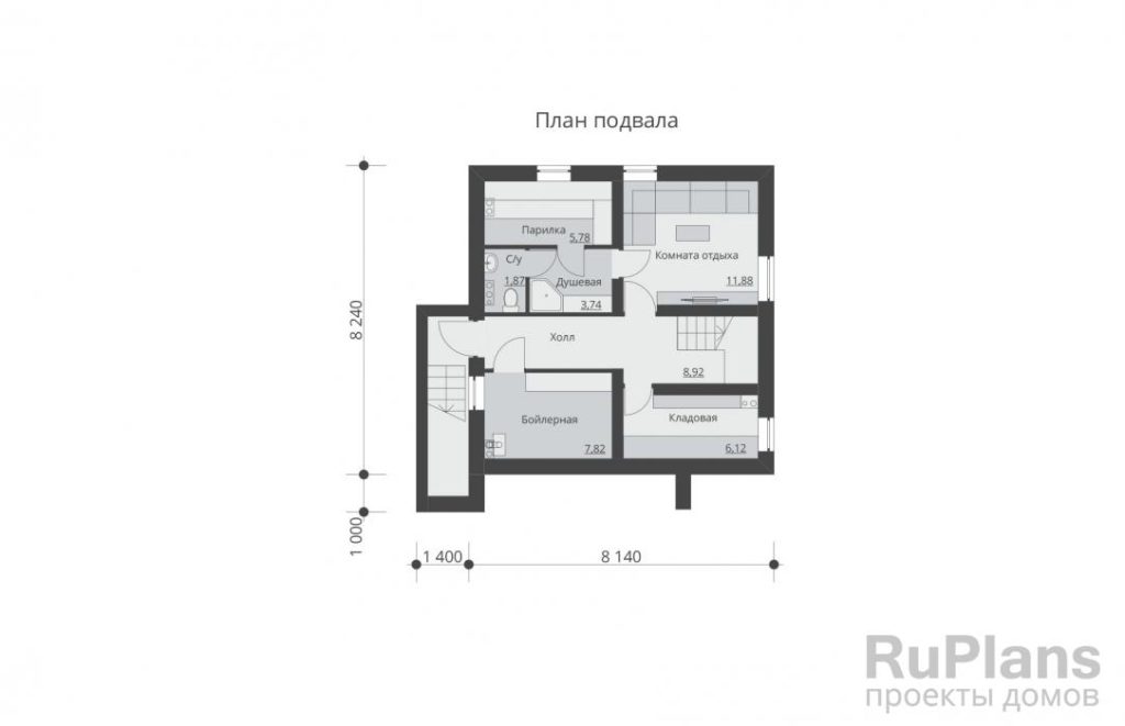Планировка Проект двухэтажного дома с подвалом и эксплуатируемой кровлей Rg5616