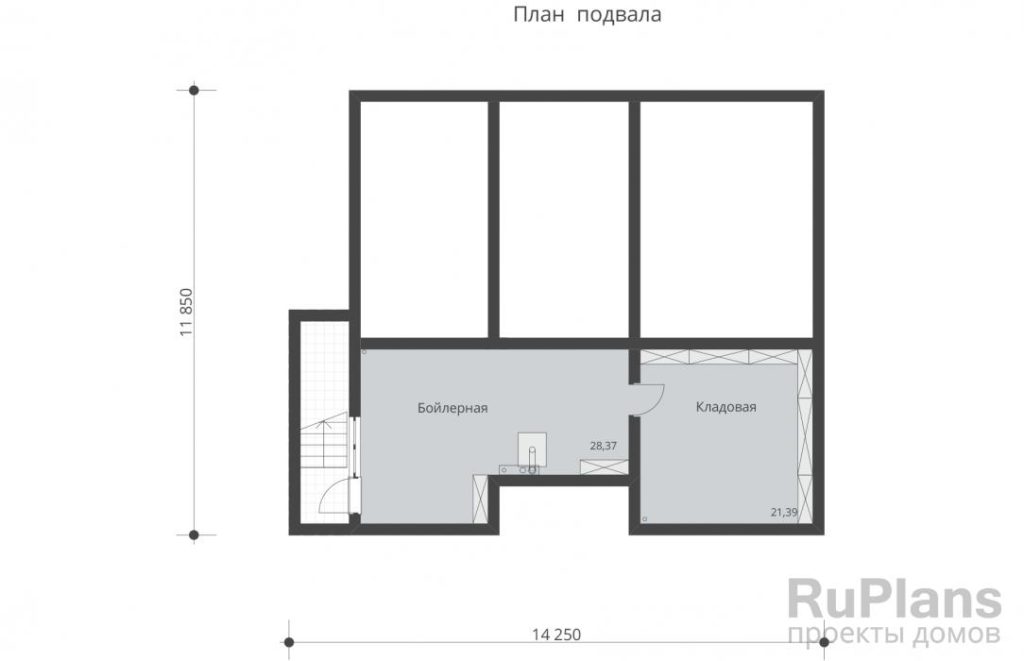 Планировка Одноэтажный дом с тремя спальнями, камином и подвалом Rg6016