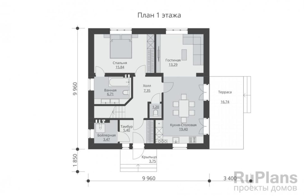 Планировка Проект двухэтажного дома с террасой Rg5813