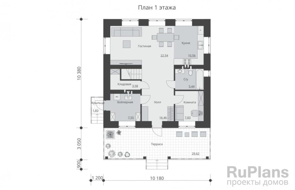 Планировка Двухэтажный дом с террасой и четырьми спальнями Rg5994
