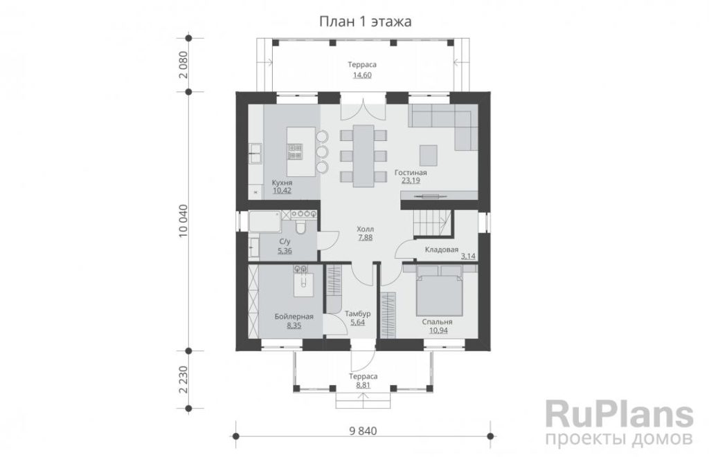 Планировка Проект двухэтажного дома с террасами Rg5786
