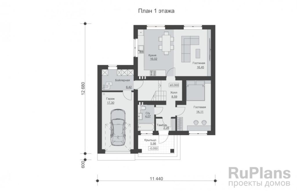 Планировка Двухэтажный дом с гаражом и четырьмя спальнями Rg6600