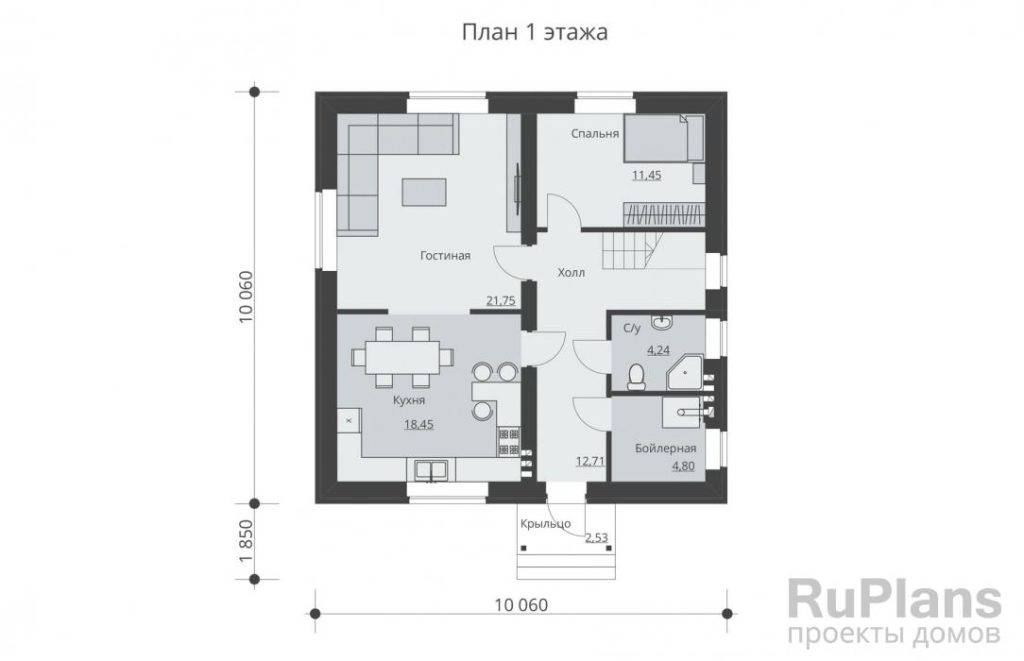 Планировка Одноэтажный дом с мансардой Rg5193