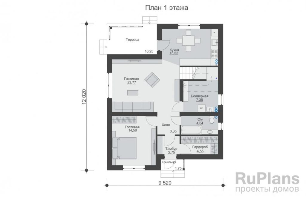 Планировка Двухэтажный жилой дом с террасой Rg5712