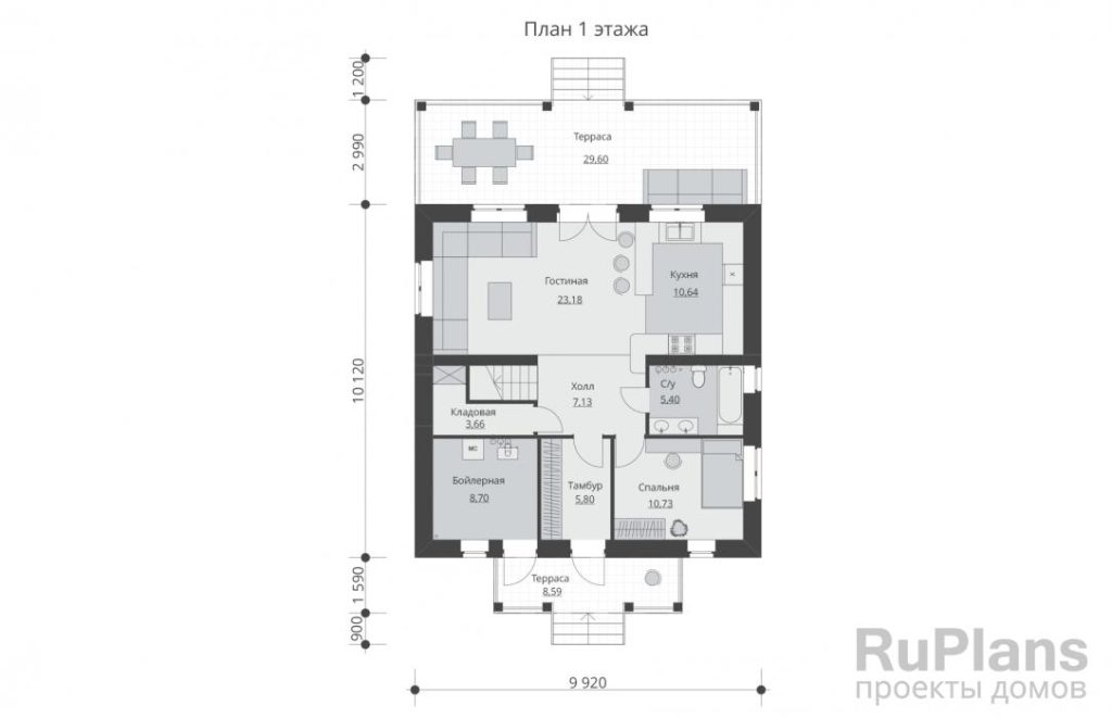 Планировка Проект двухэтажного дома с террасами Rg5674