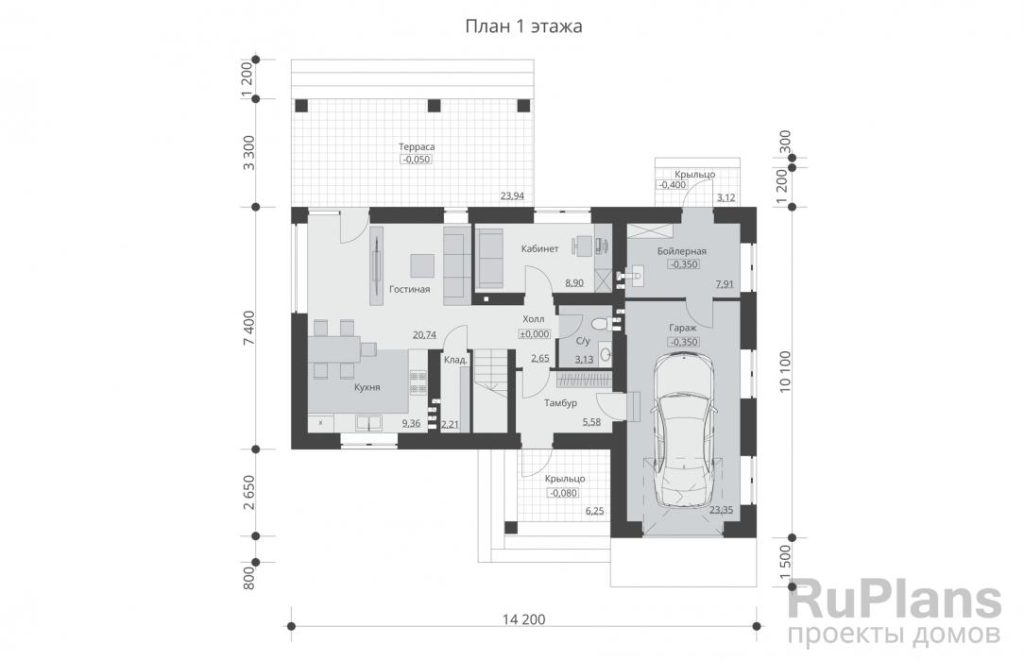 Планировка Двухэтажный дом с гаражом, кабинетом и террасой Rg6021