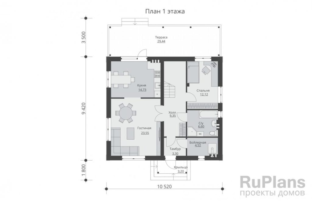 Планировка Проект индивидуального двухэтажного жилого дома с террасой Rg5538