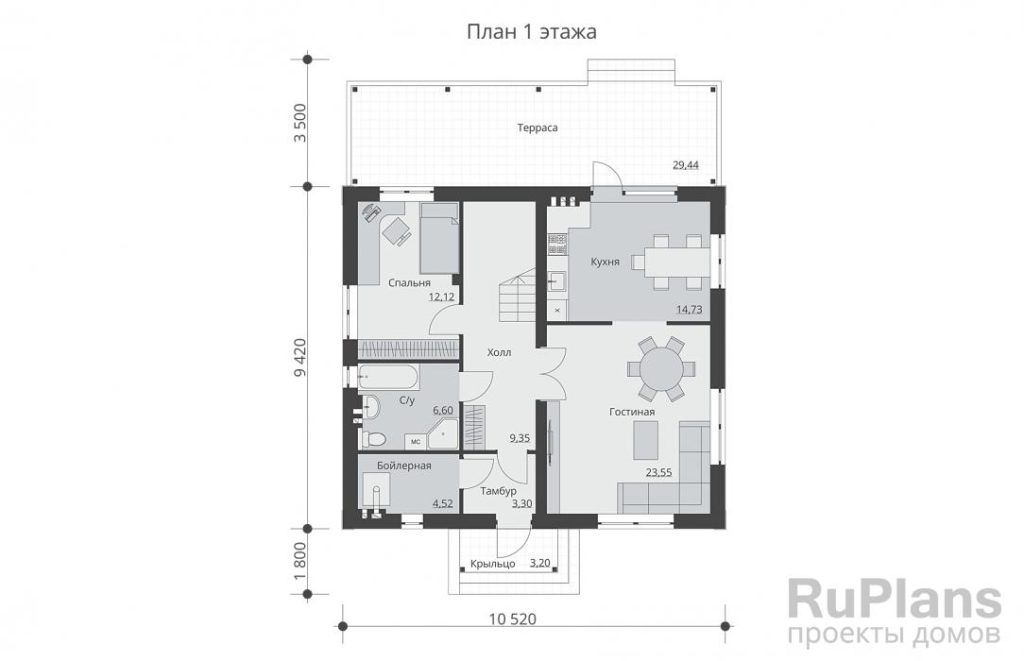 Планировка Проект индивидуального двухэтажного жилого дома с террасой Rg6118