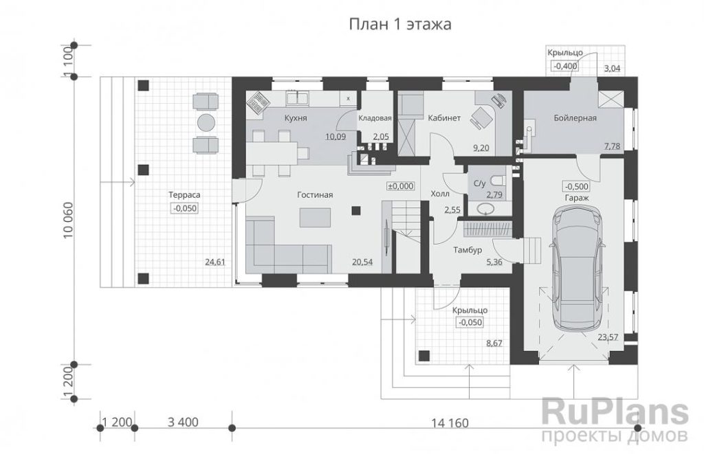 Планировка Двухэтажный дом с террасой, балконом и гаражом на 1 машину Rg6262