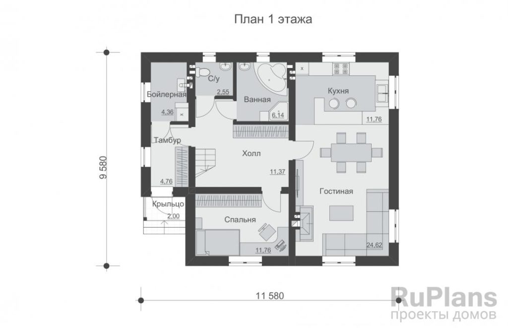 Планировка Одноэтажный дом с мансардой Rg5277