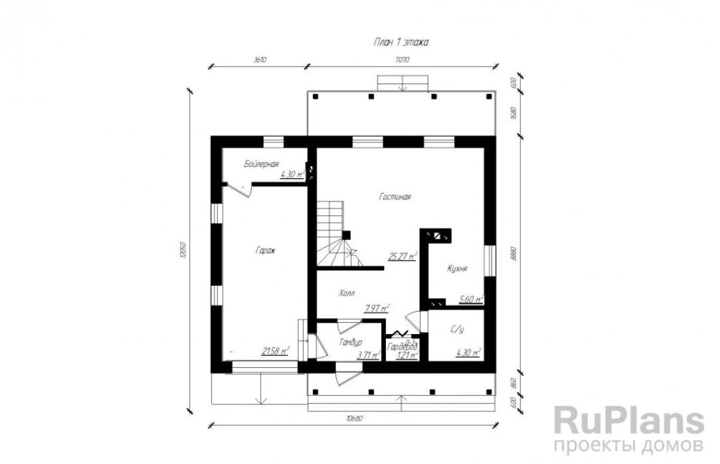 Планировка Дом с мансардой, гаражом, террасой и балконами Rg1574