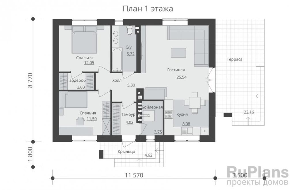 Планировка Проект одноэтажного жилого дома с террасой Rg5102