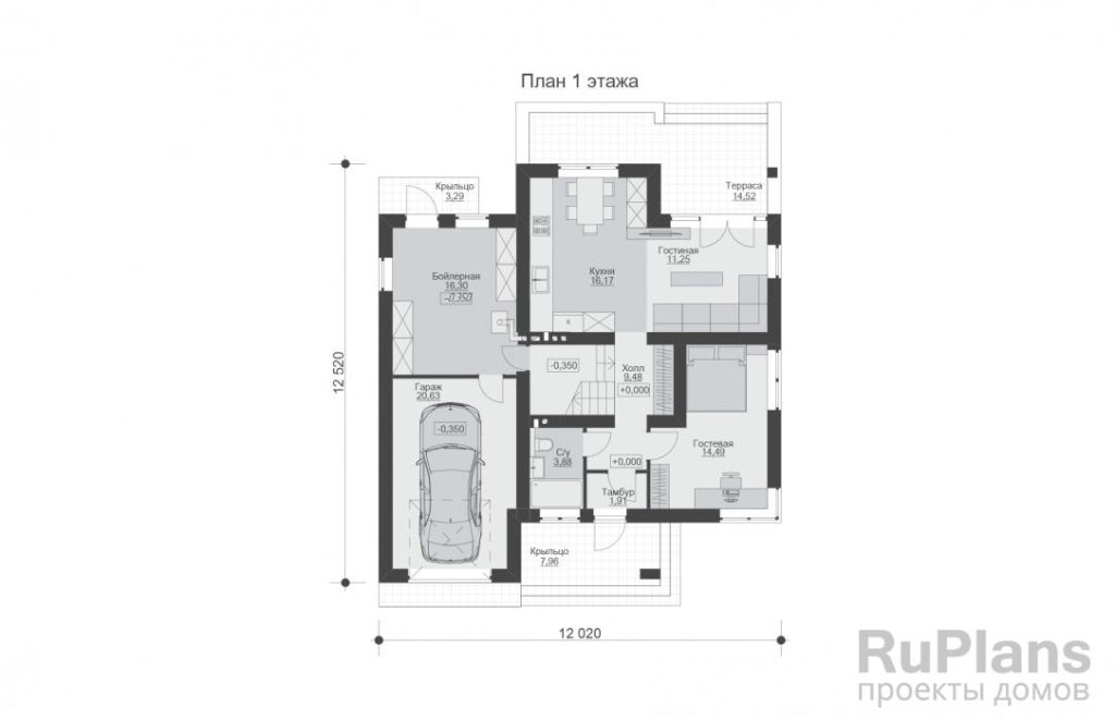 Планировка Двухэтажный  дом с гаражом и террасой Rg5891