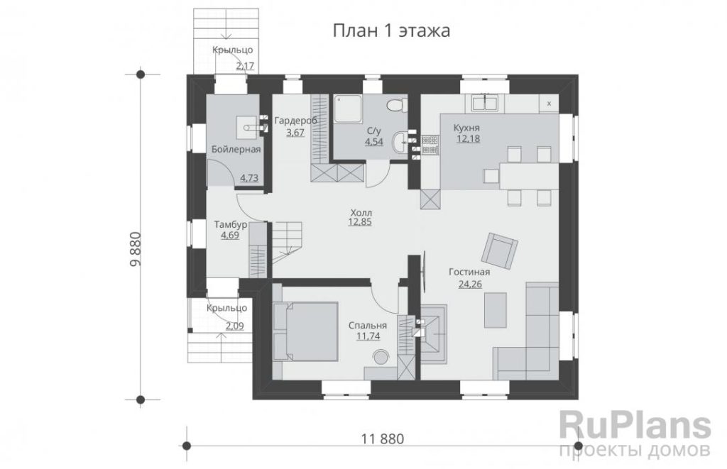 Планировка Проект одноэтажного жилого дома с мансардой Rg5181