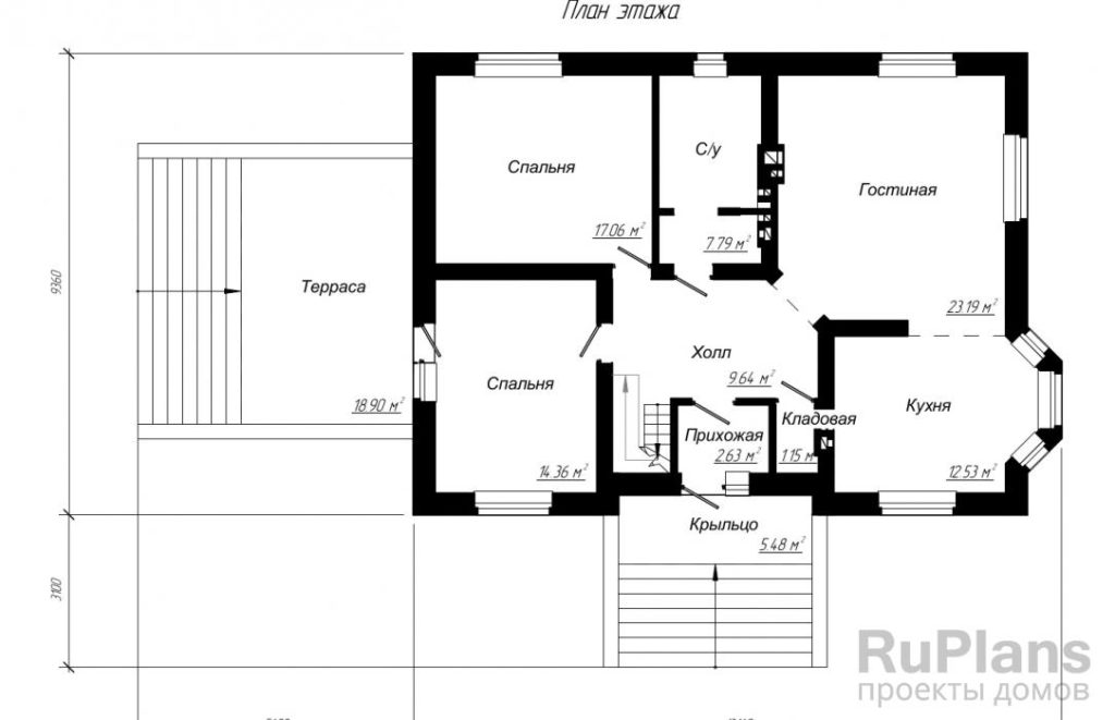 Планировка Проект одноэтажного дома с чердаком Rg3897
