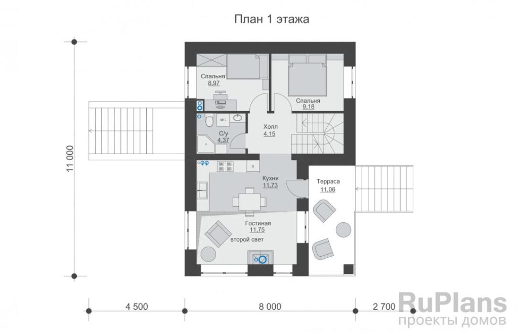 Планировка Одноэтажный дом с подвалом, мансардой, балконом и вторым светом Rg6189