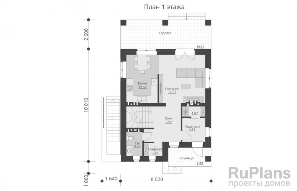 Планировка Двухэтажный дом с подвалом и террасой Rg5730