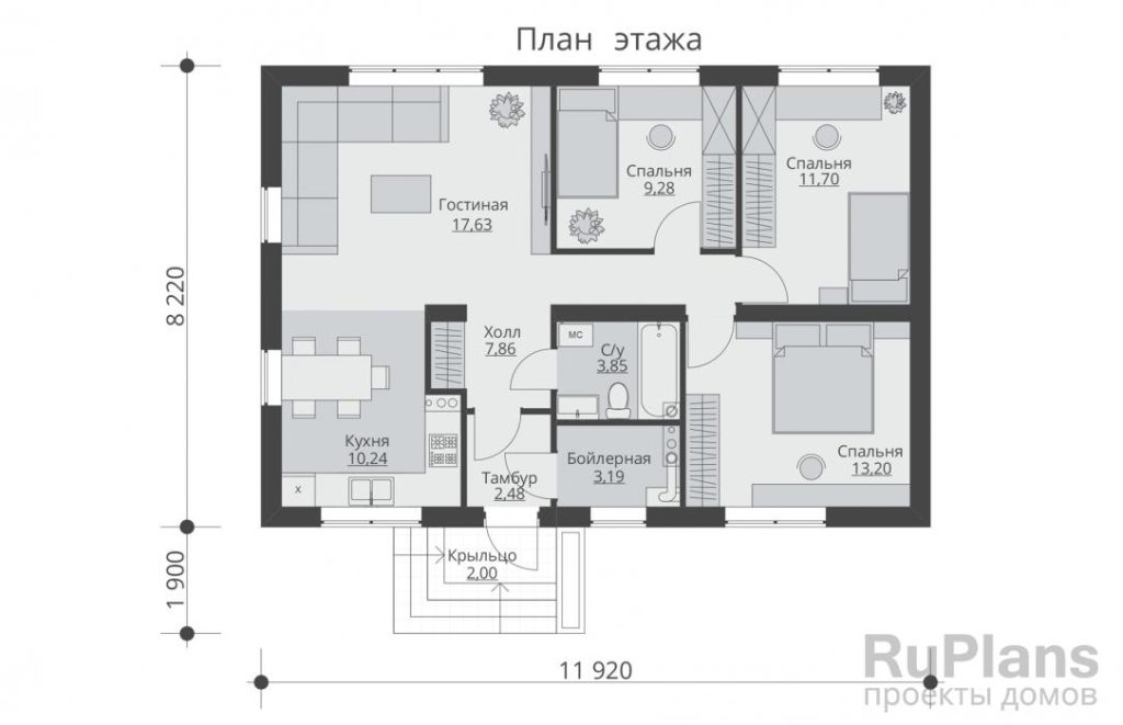 Планировка Одноэтажный жилой дом Rg5568
