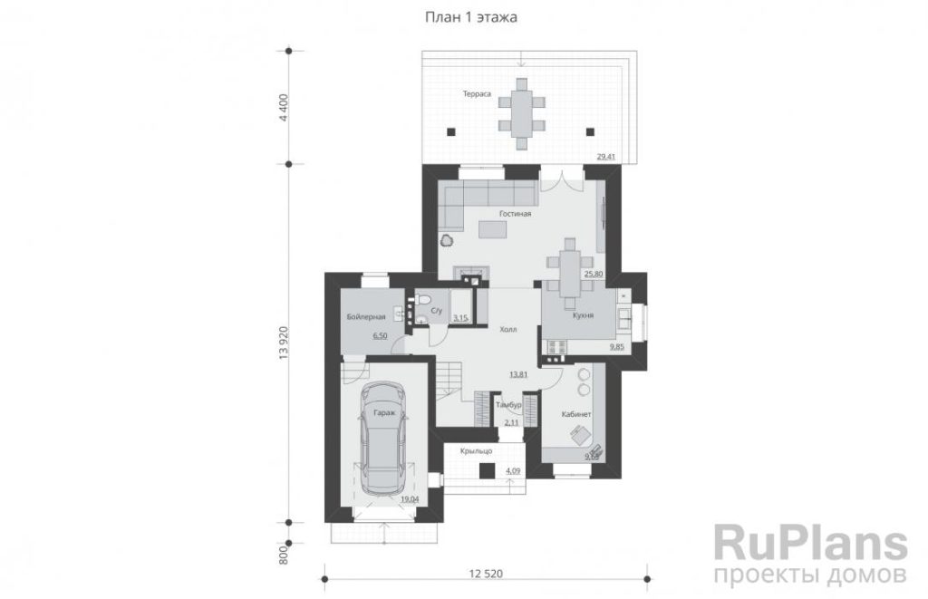 Планировка Проект двухэтажного дома с террасой и гаражом Rg5565