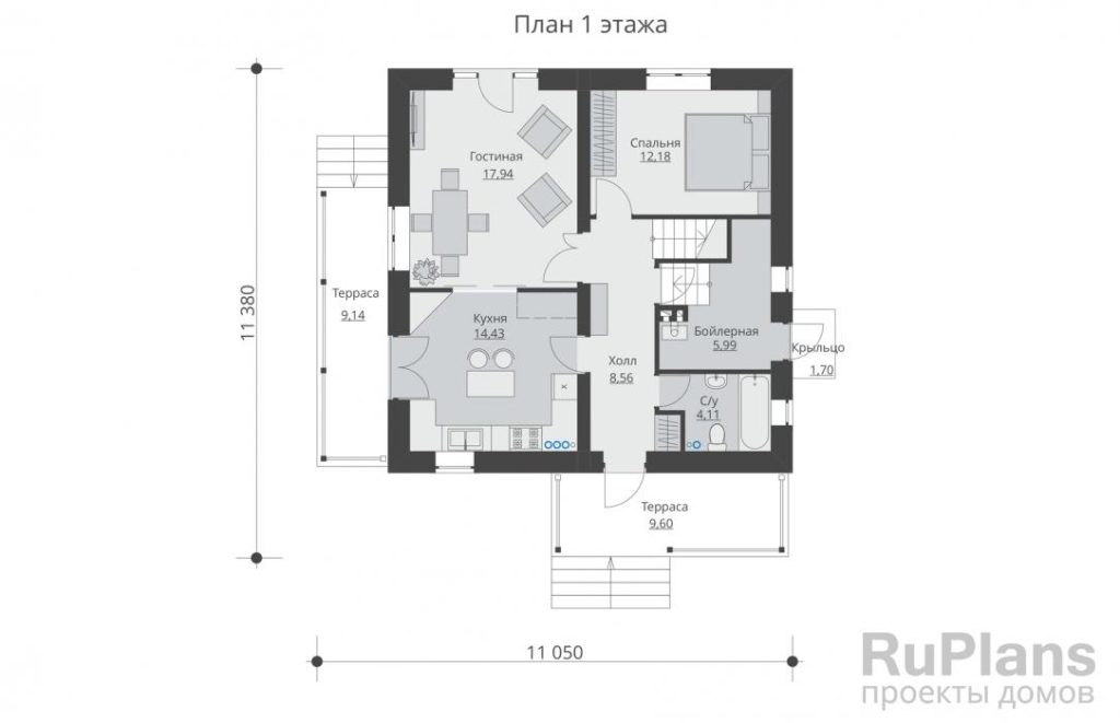 Планировка Двухэтажный жилой дом с подвалом и террасами Rg5560