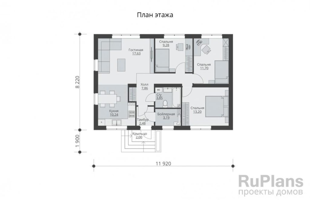 Планировка Одноэтажный жилой дом Rg5844
