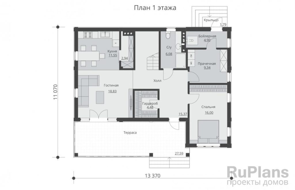 Планировка Проект двухэтажного жилого дома с террасами Rg5264