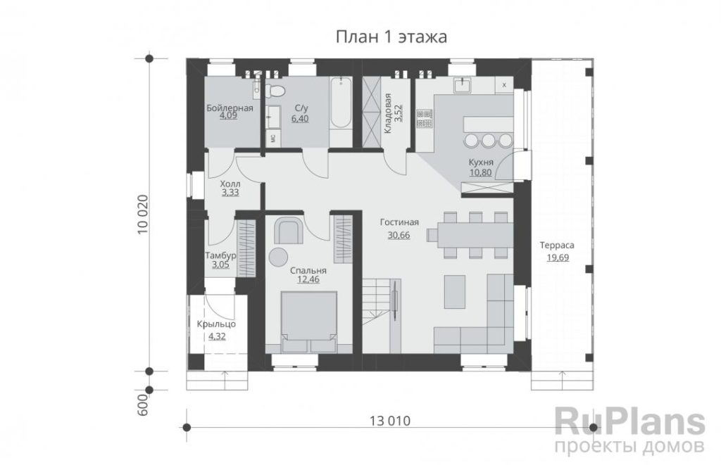 Планировка Одноэтажный дом с мансардой Rg5567