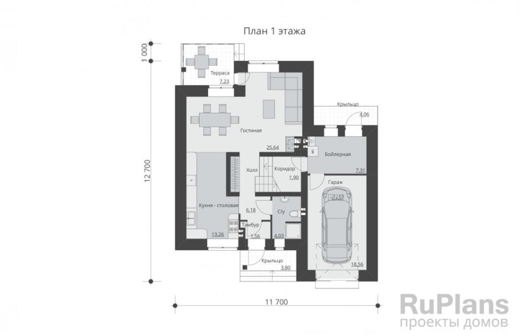 Планировка Проект одноэтажного дома с мансардой Rg5552
