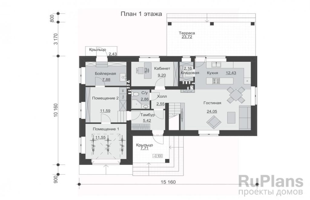Планировка Двухэтажный дом с террасами Rg5951