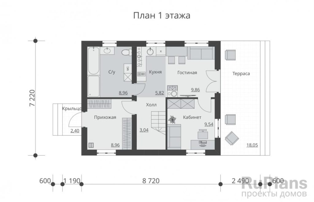 Планировка Одноэтажный дом с мансардой Rg5881