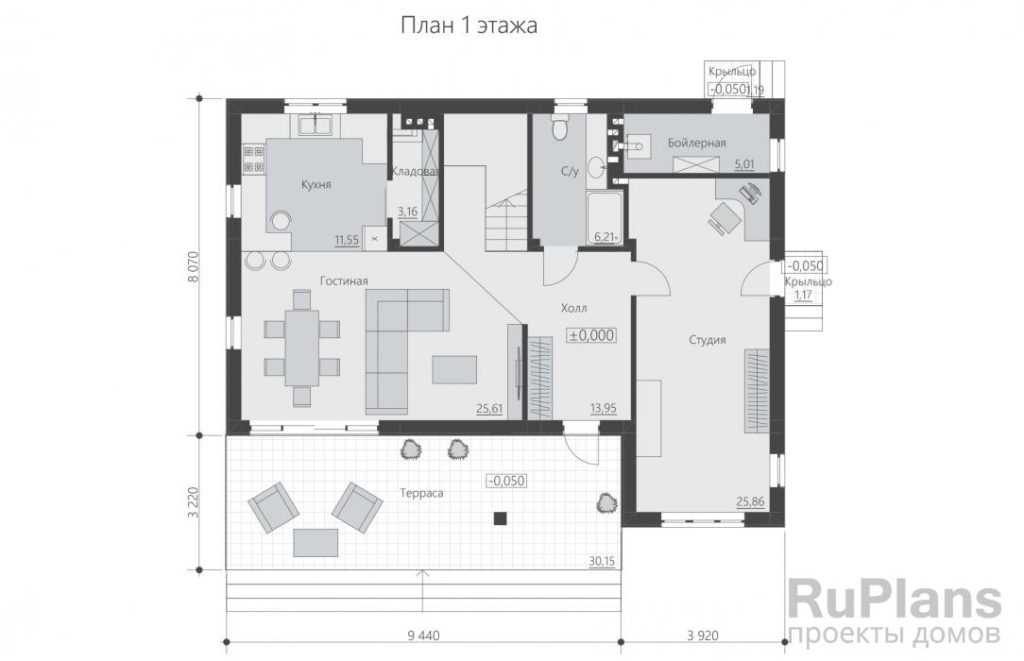 Планировка Двухэтажный дом с террасой и студией Rg6381