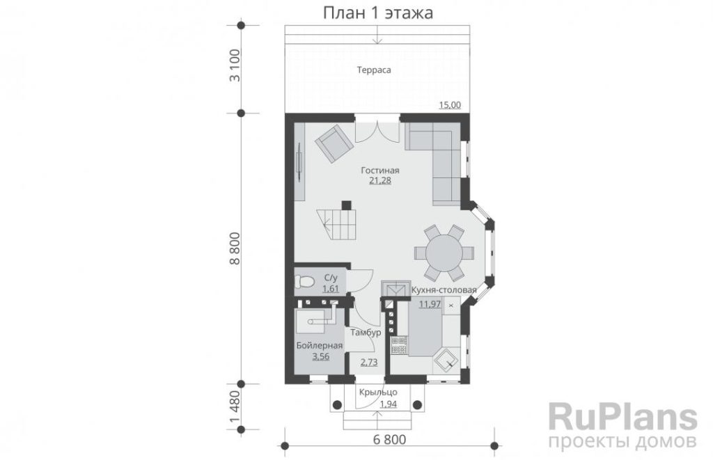 Планировка Проект одноэтажного жилого дома с мансардой Rg5273