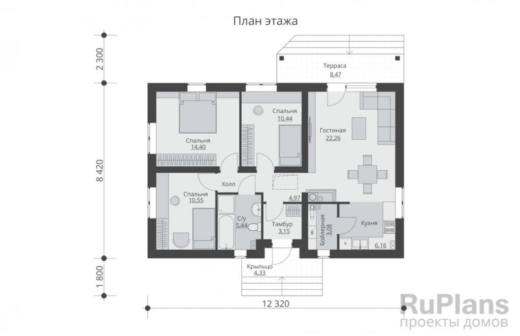 Планировка Одноэтажный дом с террасой Rg5404