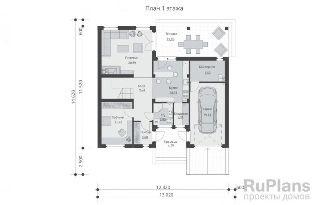 Планировка Проект двухэтажного дома с гаражом Rg5699