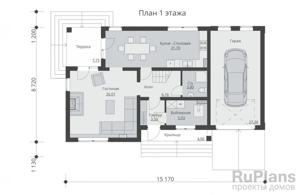 Планировка Проект двухэтажного жилого дома с гаражом и террасами Rg5184