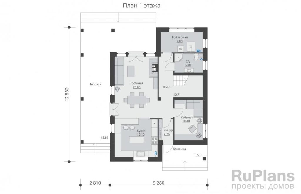 Планировка Одноэтажный жилой дом с мансардой, террасой и балконом Rg5477