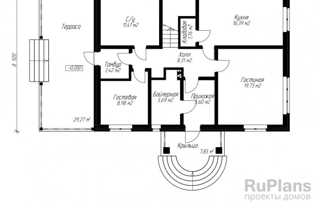 Планировка Дом с террасой и мансардой Rg3873