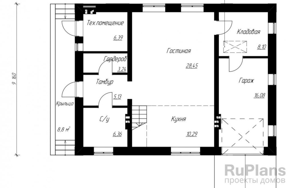 Планировка Проект одноэтажного дома с мансардой и гаражом Rg3965