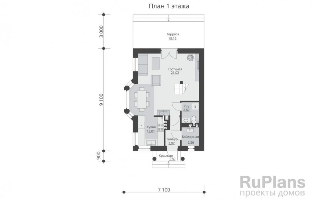 Планировка Одноэтажный жилой дом с мансардой, террасой и балконами Rg5548