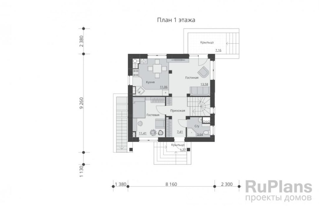 Планировка Проект двухэтажного дома с подвалом и эксплуатируемой кровлей Rg5616