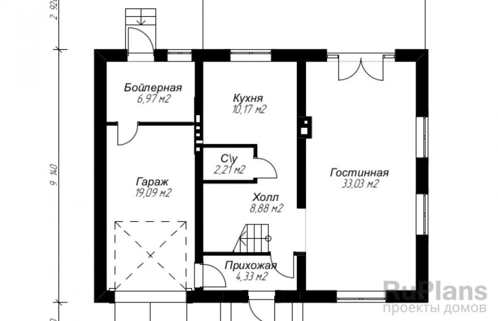Планировка Проект просторного коттеджа с мансардой Rg3565