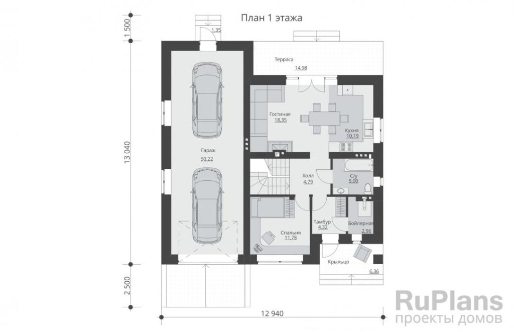 Планировка Одноэтажный дом с мансардой, подвалом и гаражом Rg5557