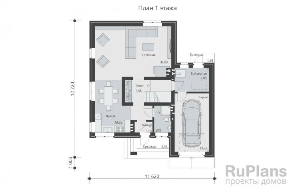 Планировка Двухэтажный дом с гаражом, подвалом и балконом Rg5192