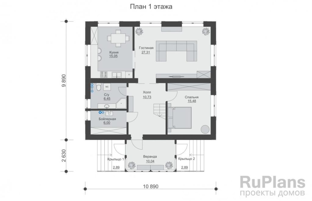 Планировка Двухэтажный жилой дом с верандой Rg6120