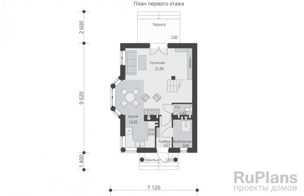 Планировка Дом с мансардой, террасой и балконами Rg4907